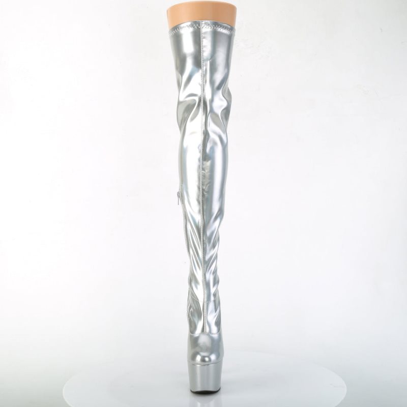Pleaser Adore-3000HWR Hologram Women's Thigh High Boots Silver | NZ HDMROL