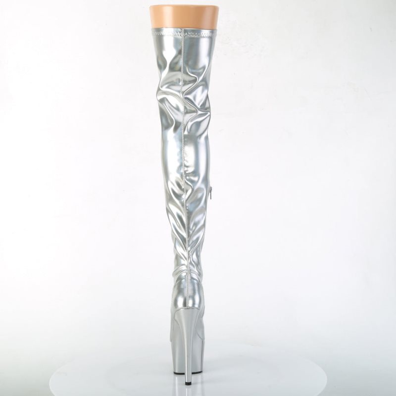 Pleaser Adore-3000HWR Hologram Women's Thigh High Boots Silver | NZ HDMROL