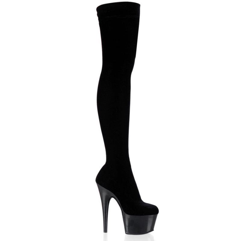 Pleaser Adore-3002 Women\'s Thigh High Boots Black | NZ DBCYNM