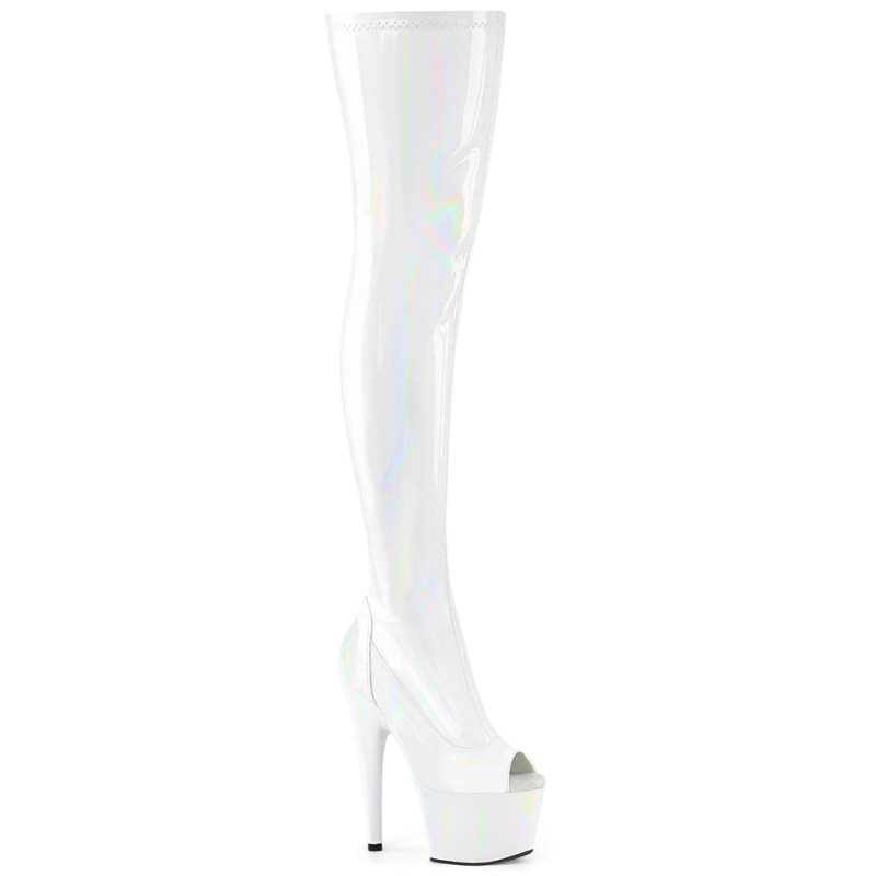 Pleaser Adore-3011HWR Women\'s Thigh High Boots White | NZ KJZIEV