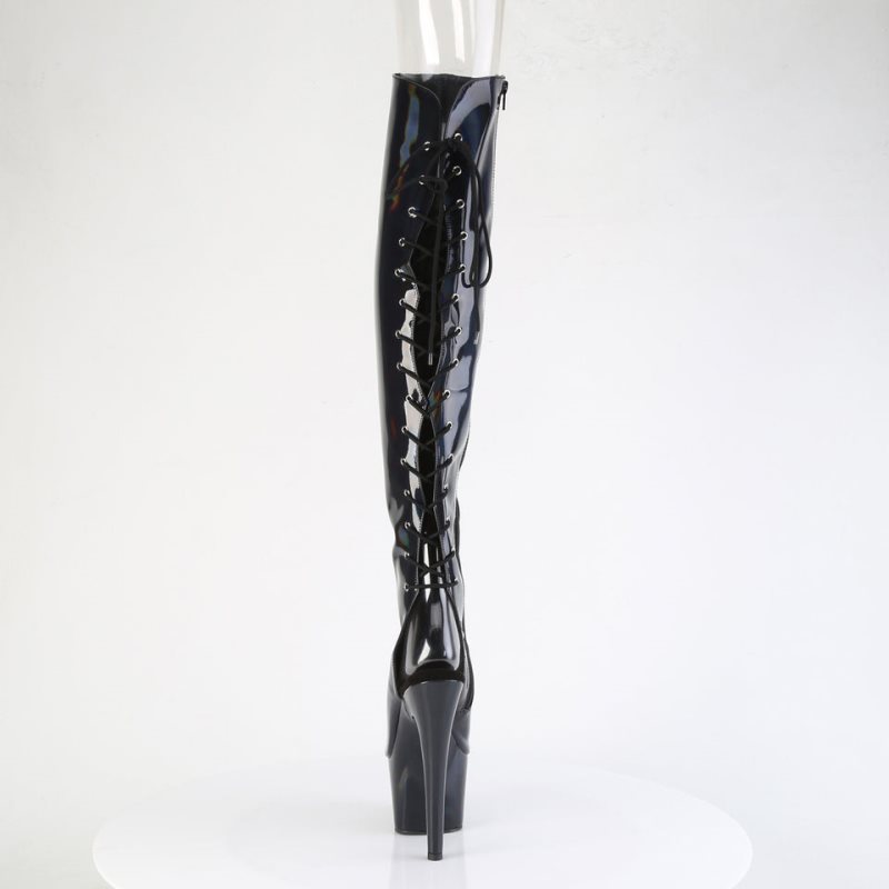 Pleaser Adore-3019HWR Stretch Holo Women's Thigh High Boots Black | NZ IKDRUC