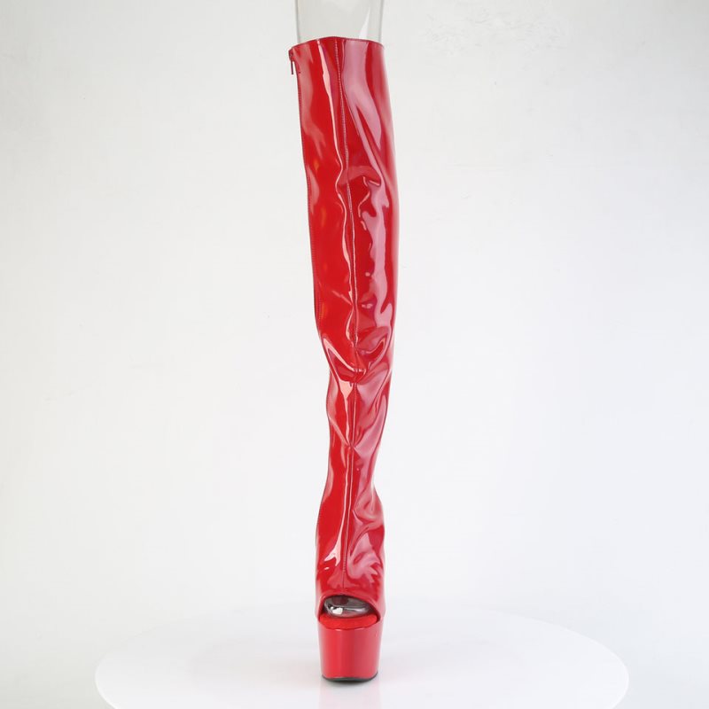 Pleaser Adore-3019HWR Stretch Holo Women's Thigh High Boots Red | NZ MRDUHT