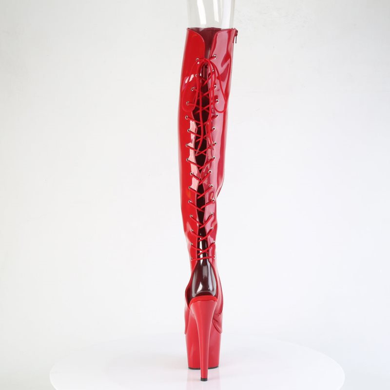 Pleaser Adore-3019HWR Stretch Holo Women's Thigh High Boots Red | NZ MRDUHT