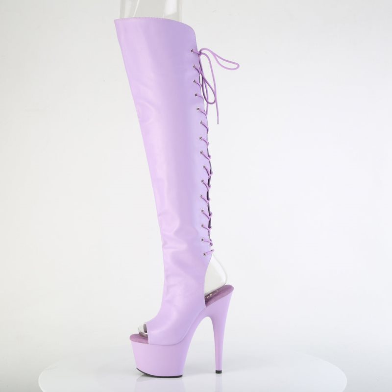Pleaser Adore-3019 Faux Leather Women's Thigh High Boots Lavender | NZ BZICKN