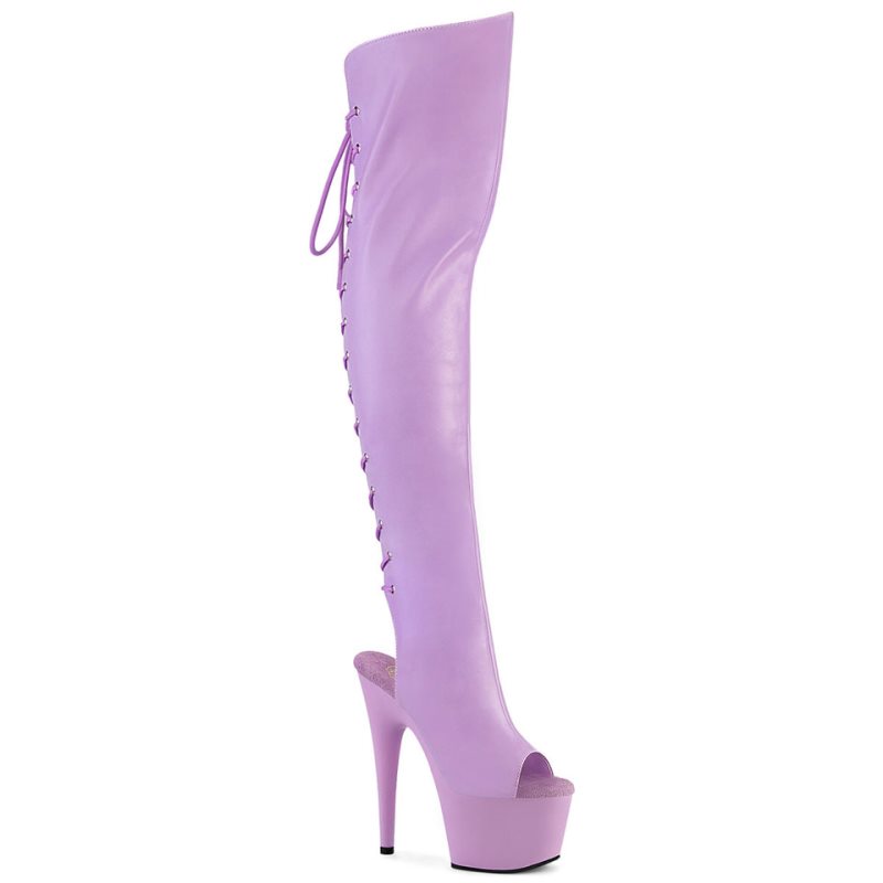 Pleaser Adore-3019 Faux Leather Women\'s Thigh High Boots Lavender | NZ BZICKN
