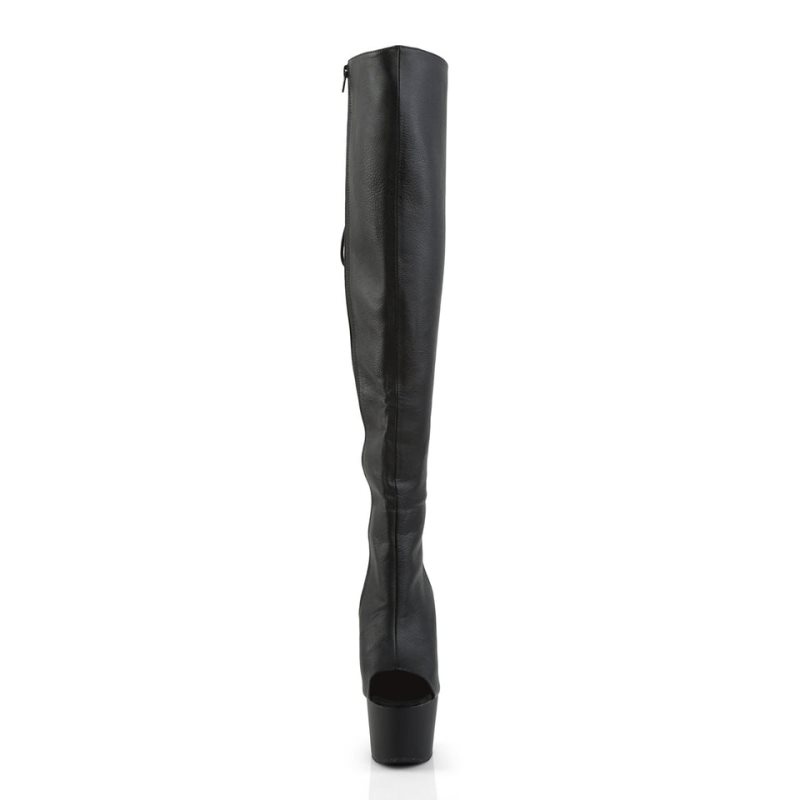 Pleaser Adore-3019 Vegan Leather Women's Thigh High Boots Black | NZ KSYCIN