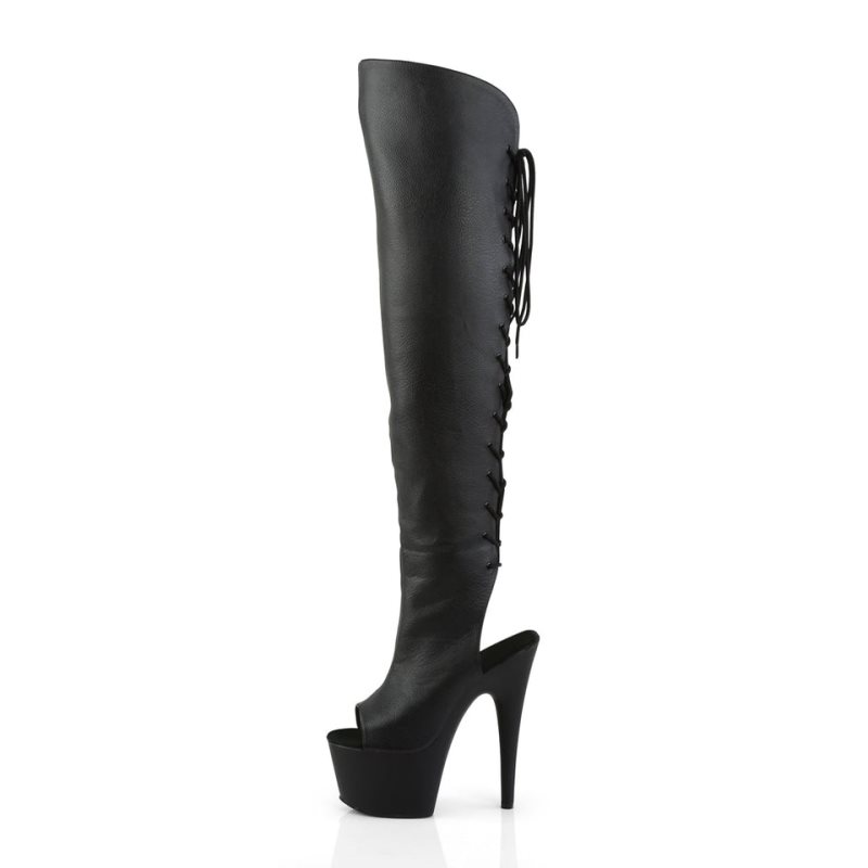 Pleaser Adore-3019 Vegan Leather Women's Thigh High Boots Black | NZ KSYCIN