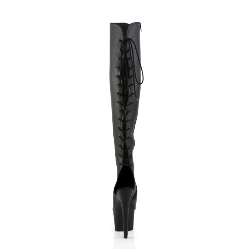 Pleaser Adore-3019 Vegan Leather Women's Thigh High Boots Black | NZ KSYCIN