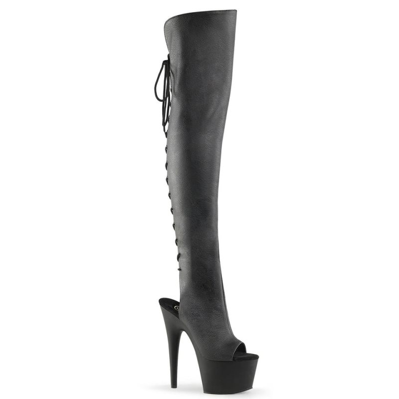 Pleaser Adore-3019 Vegan Leather Women\'s Thigh High Boots Black | NZ KSYCIN