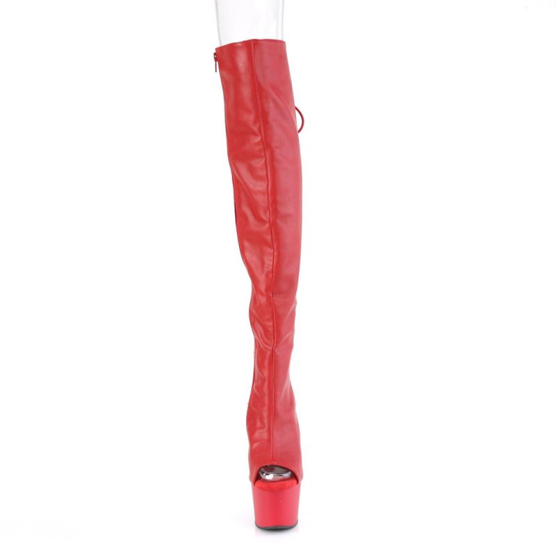 Pleaser Adore-3019 Vegan Leather Women's Thigh High Boots Red | NZ SDRYXL