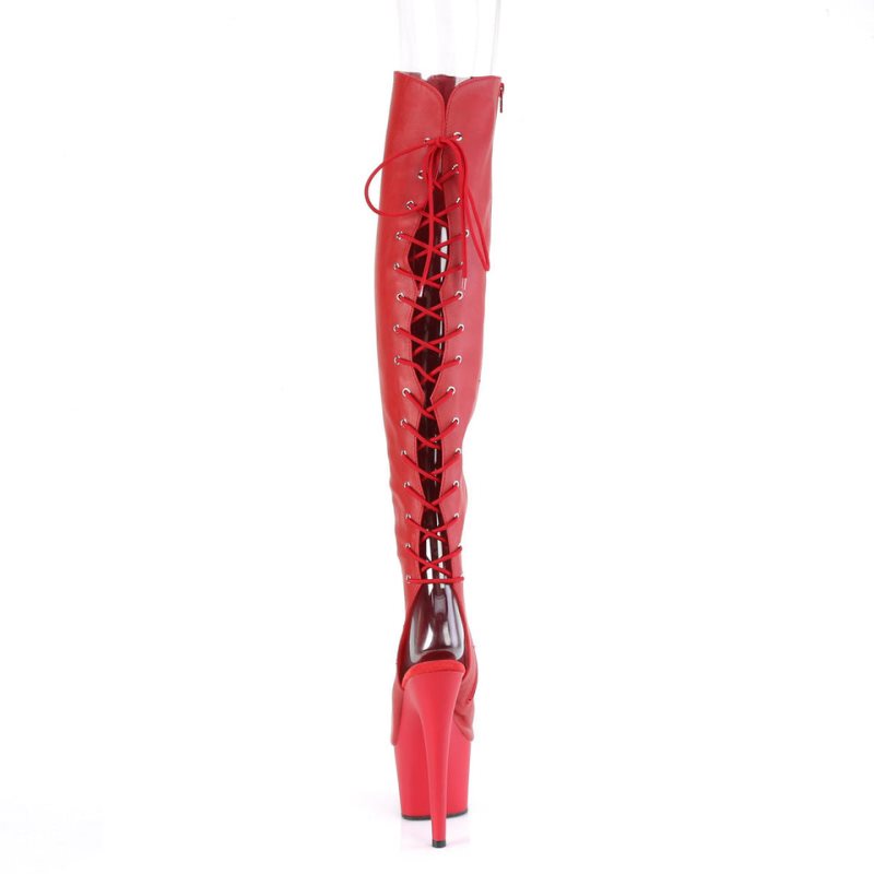 Pleaser Adore-3019 Vegan Leather Women's Thigh High Boots Red | NZ SDRYXL