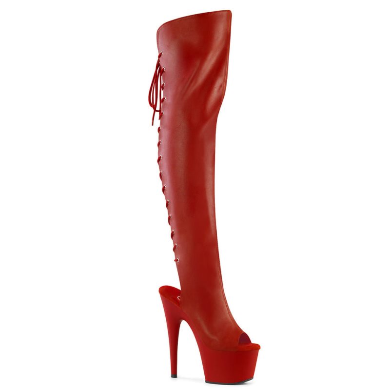 Pleaser Adore-3019 Vegan Leather Women\'s Thigh High Boots Red | NZ SDRYXL