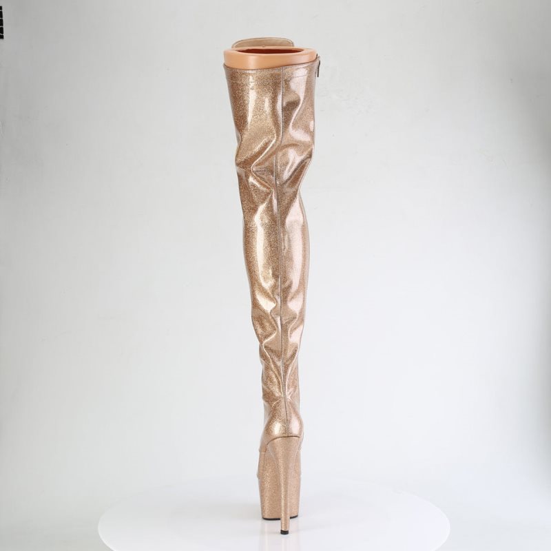 Pleaser Adore-3020GP Glitter Women's Thigh High Boots Gold | NZ CRTZQY