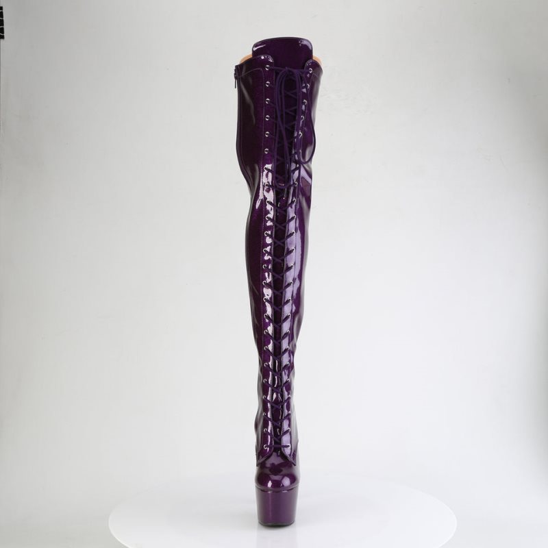 Pleaser Adore-3020GP Glitter Women's Thigh High Boots Purple | NZ OSDFKB
