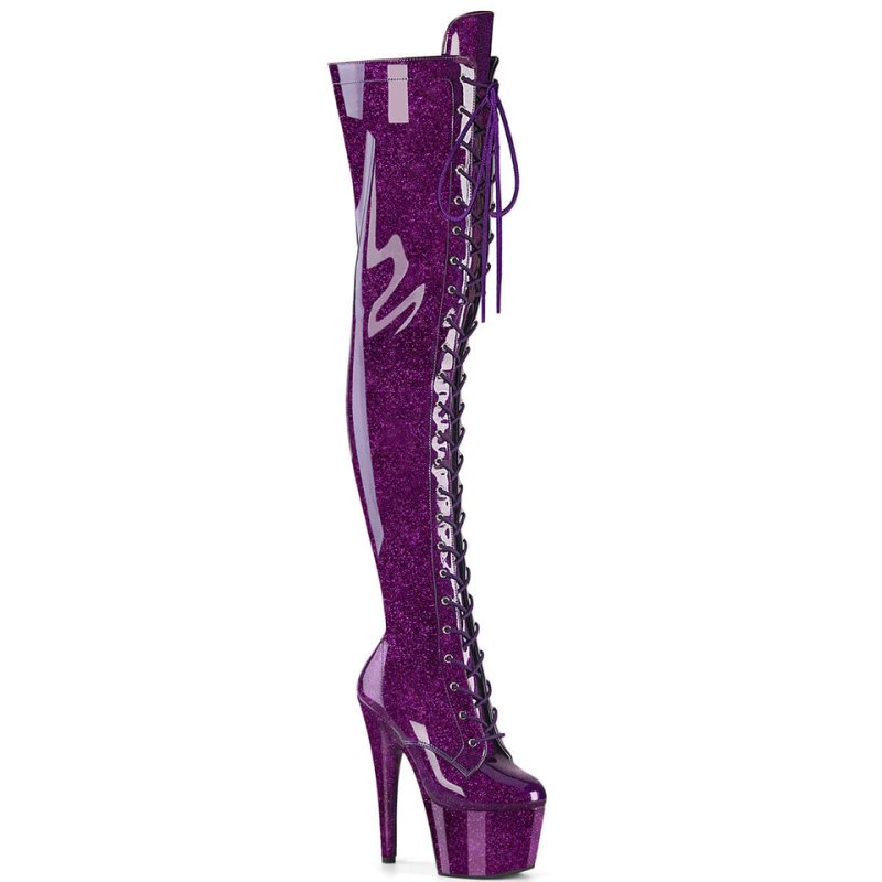 Pleaser Adore-3020GP Glitter Women\'s Thigh High Boots Purple | NZ OSDFKB