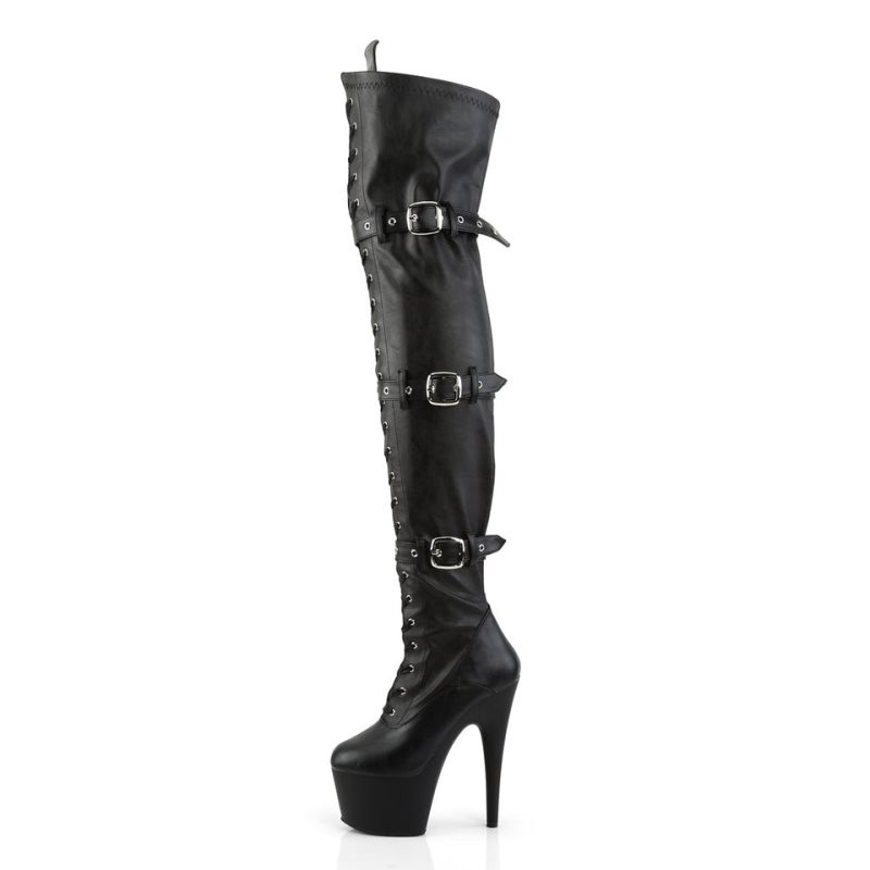 Pleaser Adore-3028 Vegan Leather Women's Thigh High Boots Black | NZ YMSWTU