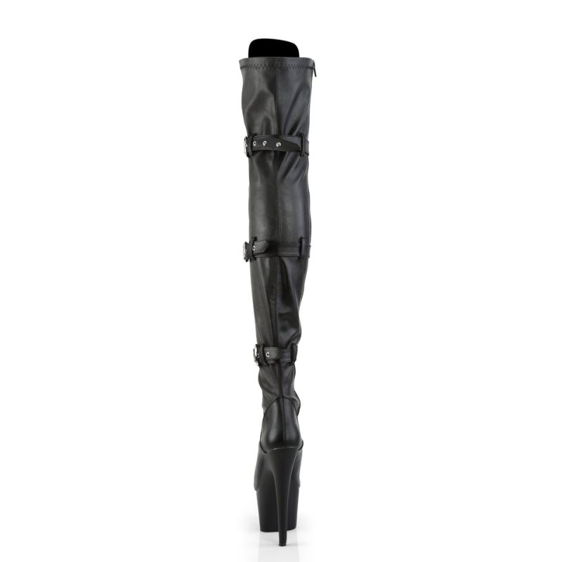 Pleaser Adore-3028 Vegan Leather Women's Thigh High Boots Black | NZ YMSWTU