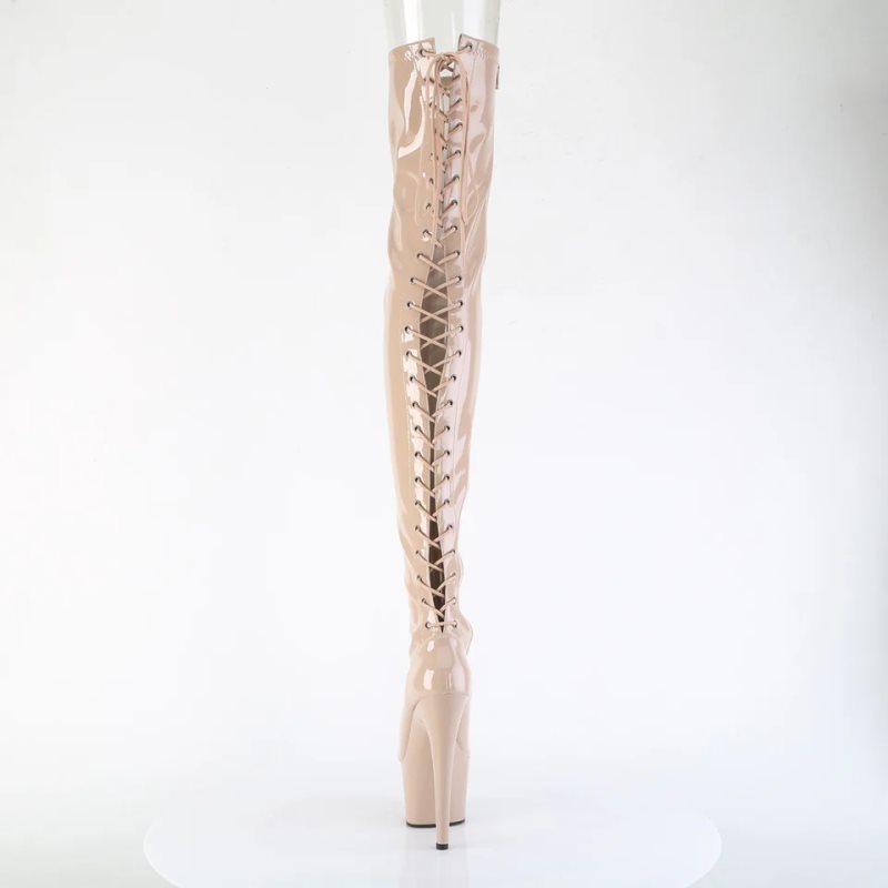 Pleaser Adore-3850 Women's Thigh High Boots Beige | NZ AQPTKB