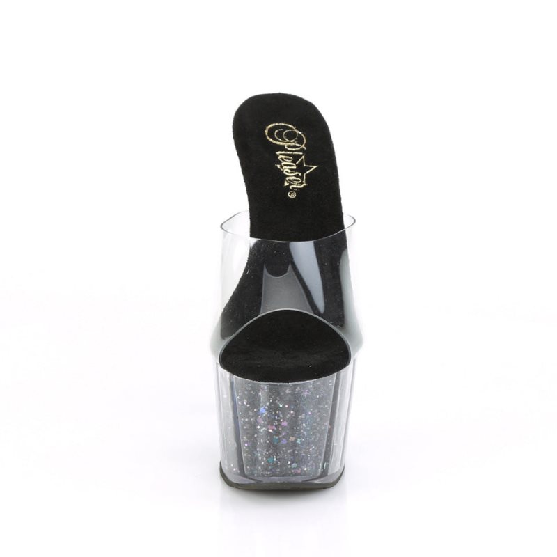 Pleaser Adore-701CG Women's Platform Slides Black / Clear | NZ KPWLVA