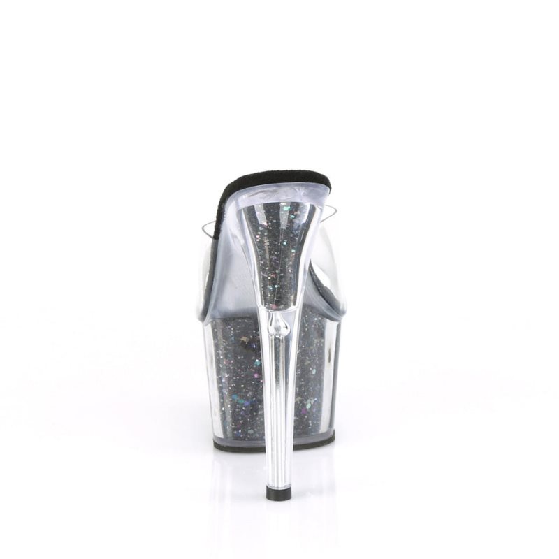Pleaser Adore-701CG Women's Platform Slides Black / Clear | NZ KPWLVA