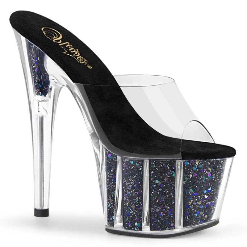 Pleaser Adore-701CG Women\'s Platform Slides Black / Clear | NZ KPWLVA
