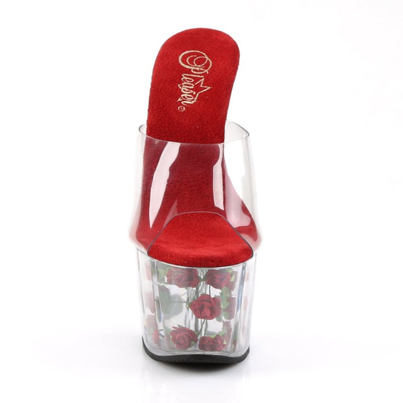 Pleaser Adore-701FL Women's Platform Slides Red / Clear | NZ LGZIUD