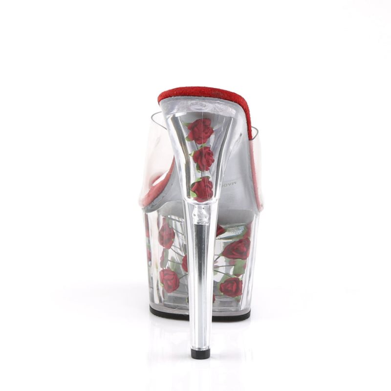 Pleaser Adore-701FL Women's Platform Slides Red / Clear | NZ LGZIUD