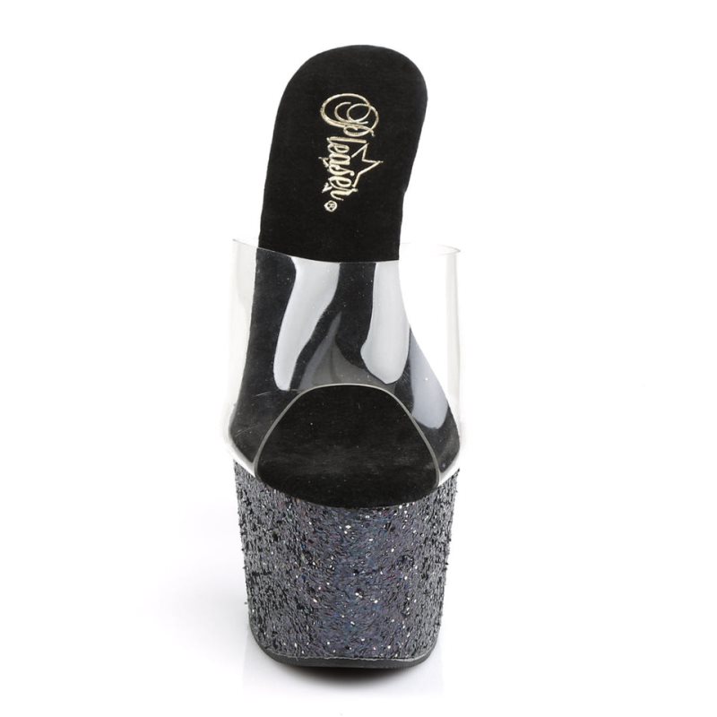 Pleaser Adore-701LG Women's Platform Slides Black / Clear | NZ XKUHFL