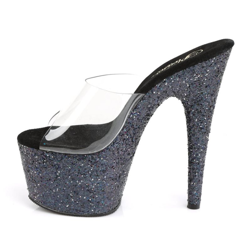 Pleaser Adore-701LG Women's Platform Slides Black / Clear | NZ XKUHFL