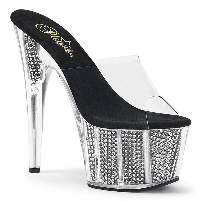 Pleaser Adore-701SRS Women\'s Platform Slides Black / Clear | NZ OKZNGH