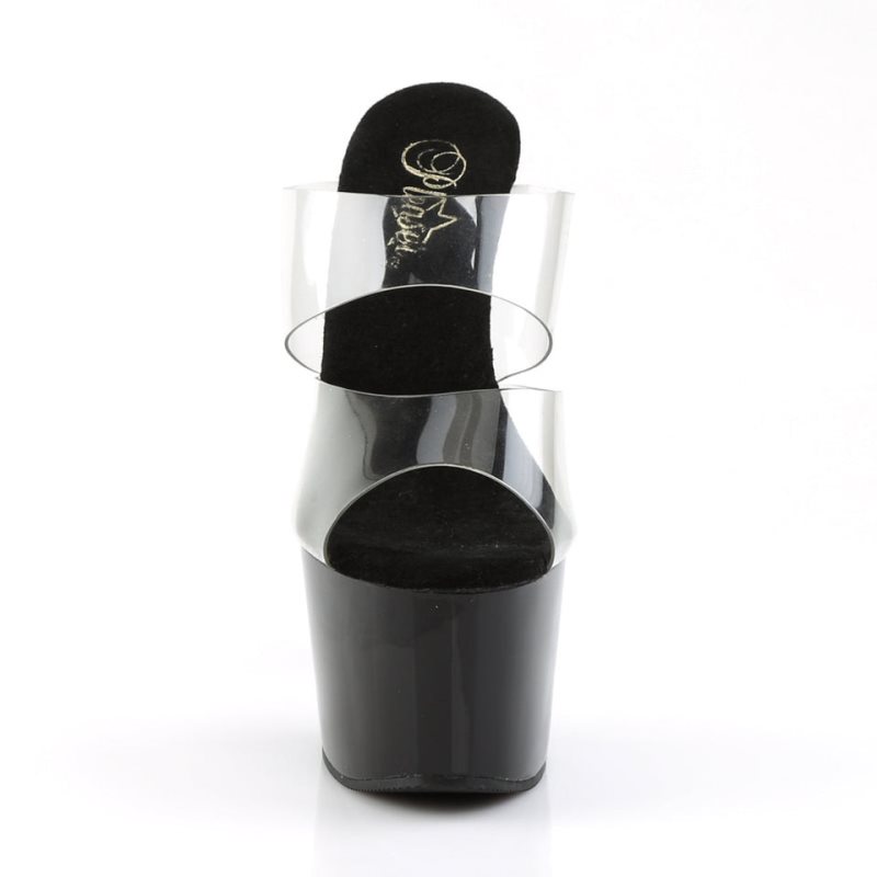 Pleaser Adore-702 Women's Platform Slides Black / Clear | NZ ZHWQEG