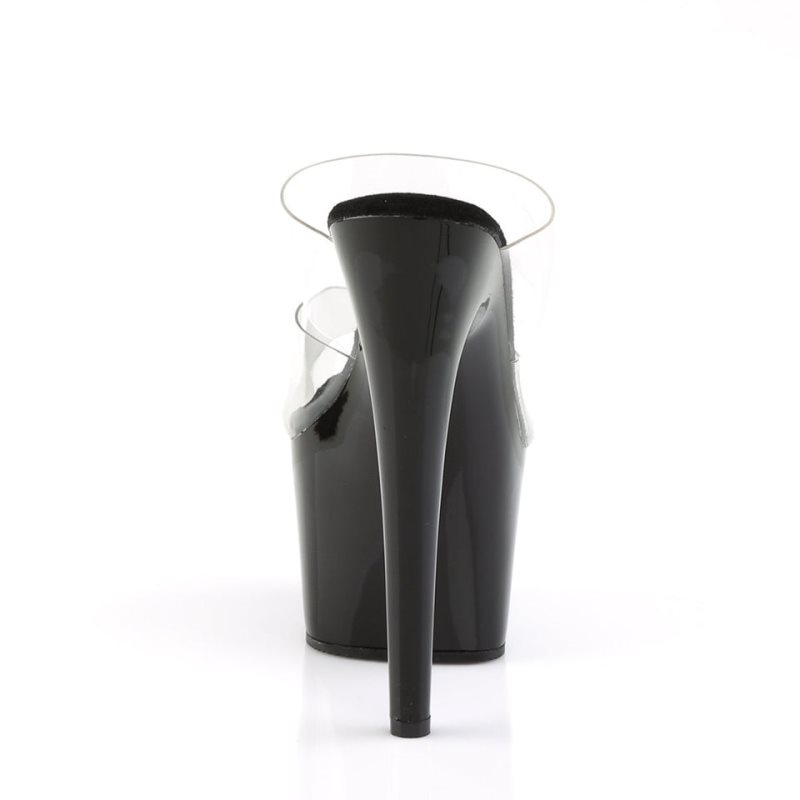 Pleaser Adore-702 Women's Platform Slides Black / Clear | NZ ZHWQEG