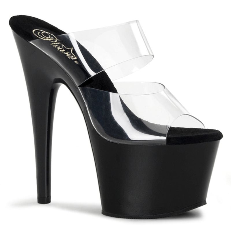 Pleaser Adore-702 Women\'s Platform Slides Black / Clear | NZ ZHWQEG