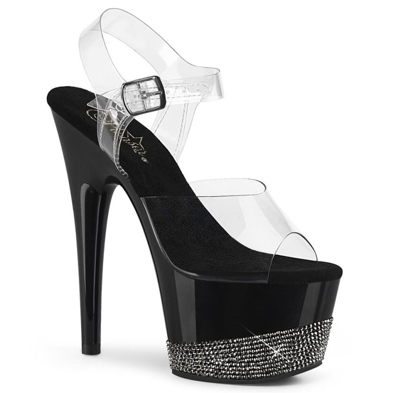 Pleaser Adore-708-3 Women\'s Platform Heels Sandals Black / Clear | NZ FELIOJ