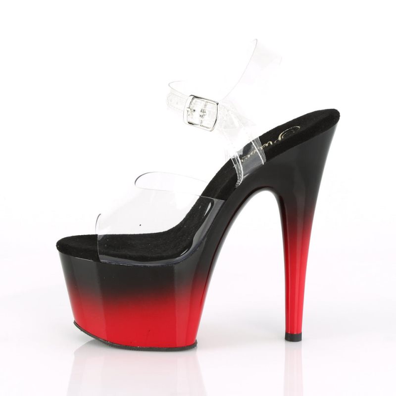 Pleaser Adore-708BR-H Women's Platform Heels Sandals Red / Clear | NZ YCIDHU