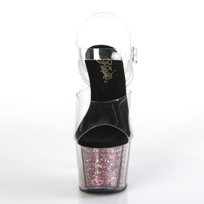 Pleaser Adore-708CG Women's Platform Heels Sandals Pink / Clear | NZ XLGIQY