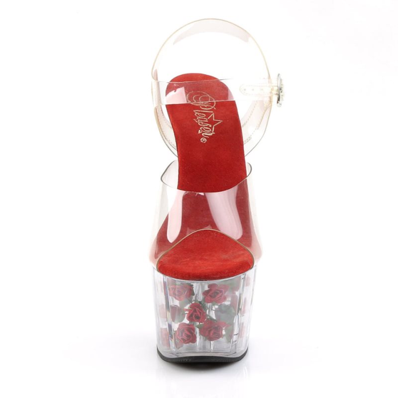 Pleaser Adore-708FL Women's Platform Heels Sandals Red / Clear | NZ NHIOXW