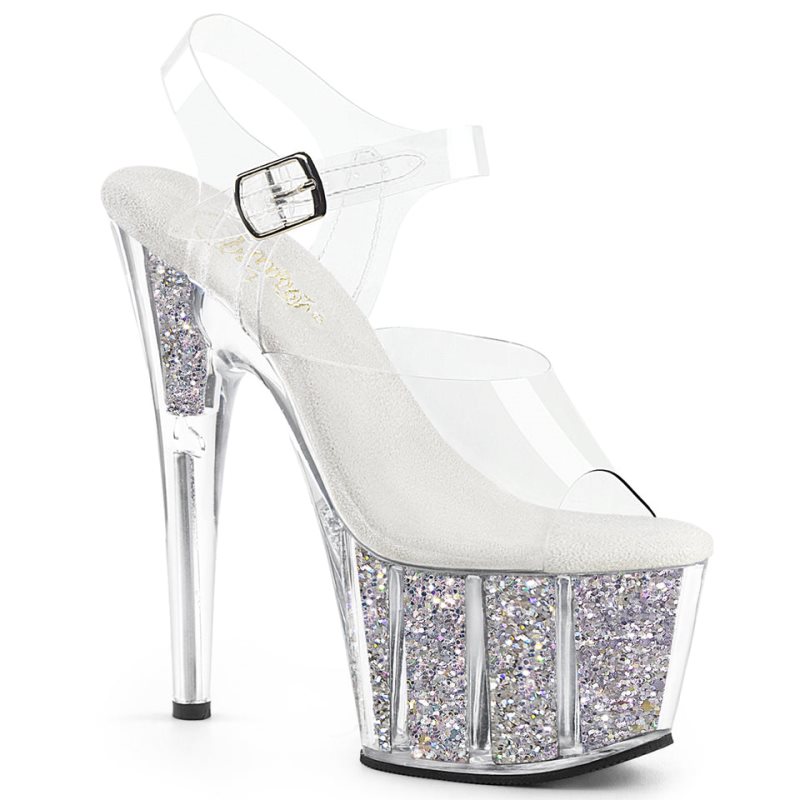 Pleaser Adore-708G Women\'s Platform Heels Sandals Silver / Clear | NZ FWUTMI