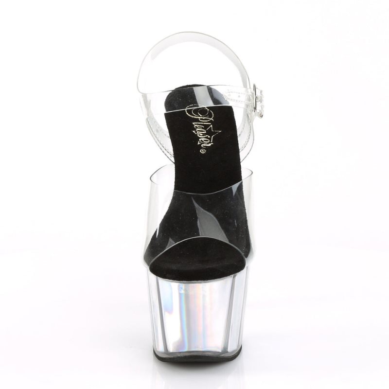 Pleaser Adore-708HGI Hologram Women's Platform Heels Sandals Silver / Clear | NZ IMCEBP