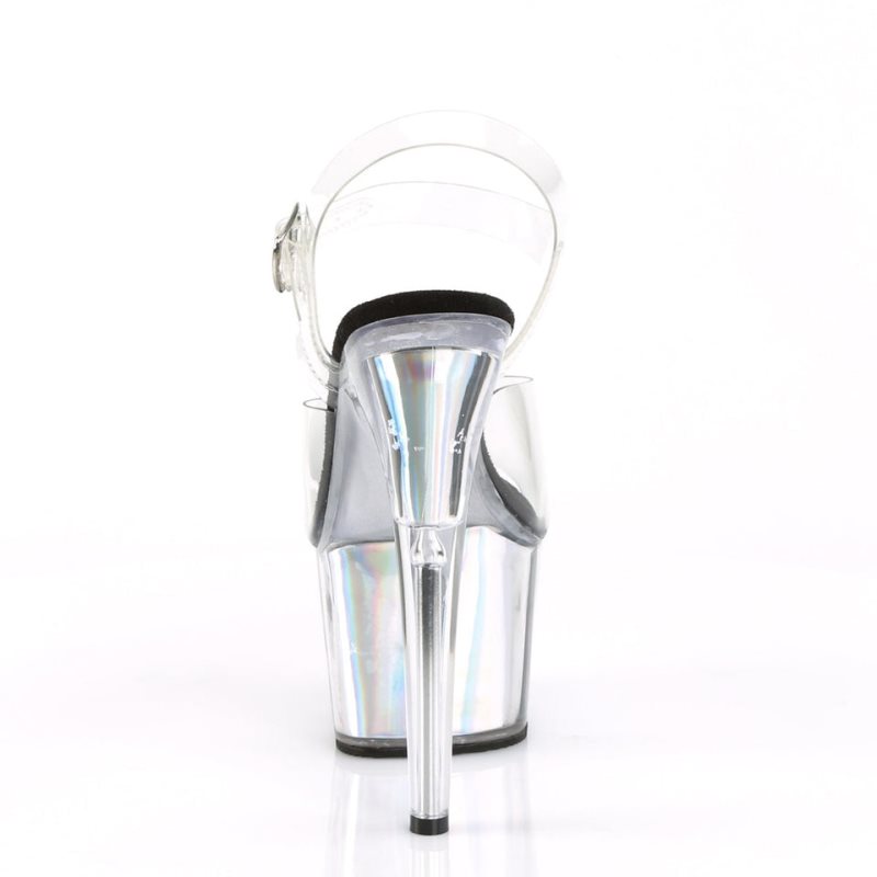 Pleaser Adore-708HGI Hologram Women's Platform Heels Sandals Silver / Clear | NZ IMCEBP