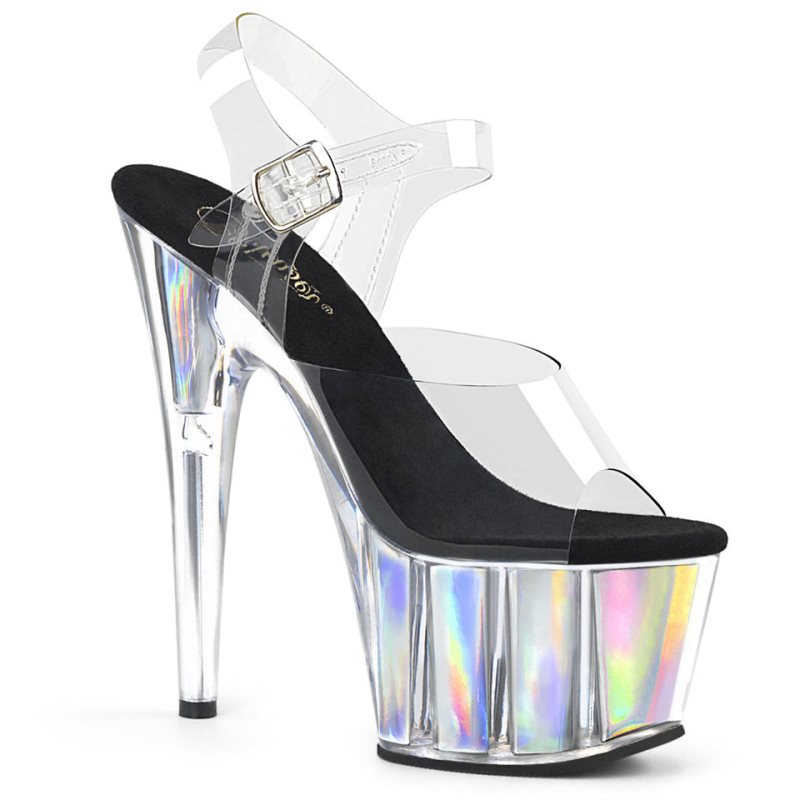 Pleaser Adore-708HGI Hologram Women\'s Platform Heels Sandals Silver / Clear | NZ IMCEBP