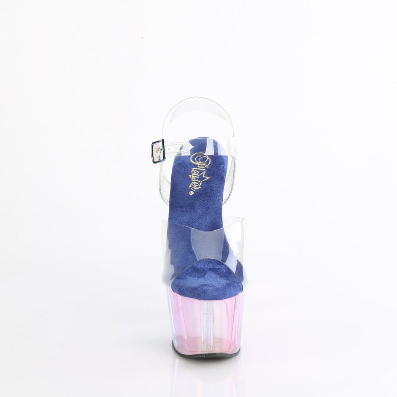 Pleaser Adore-708HT Women's Platform Heels Sandals Blue / Clear | NZ PNBXGD