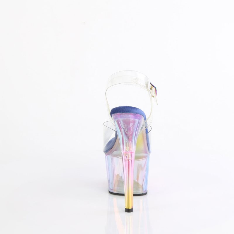 Pleaser Adore-708HT Women's Platform Heels Sandals Blue / Clear | NZ PNBXGD