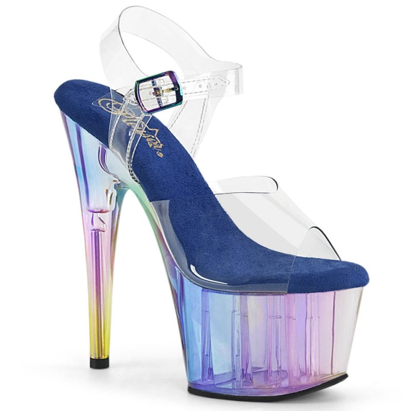 Pleaser Adore-708HT Women\'s Platform Heels Sandals Blue / Clear | NZ PNBXGD
