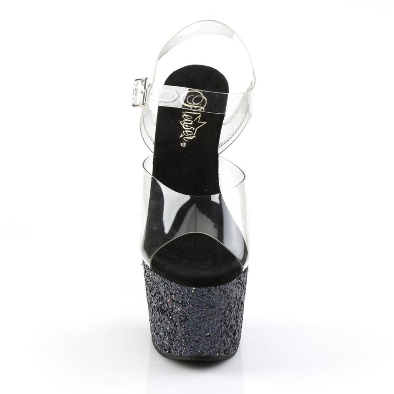 Pleaser Adore-708LG Women's Platform Heels Sandals Black / Clear | NZ SXOLEG