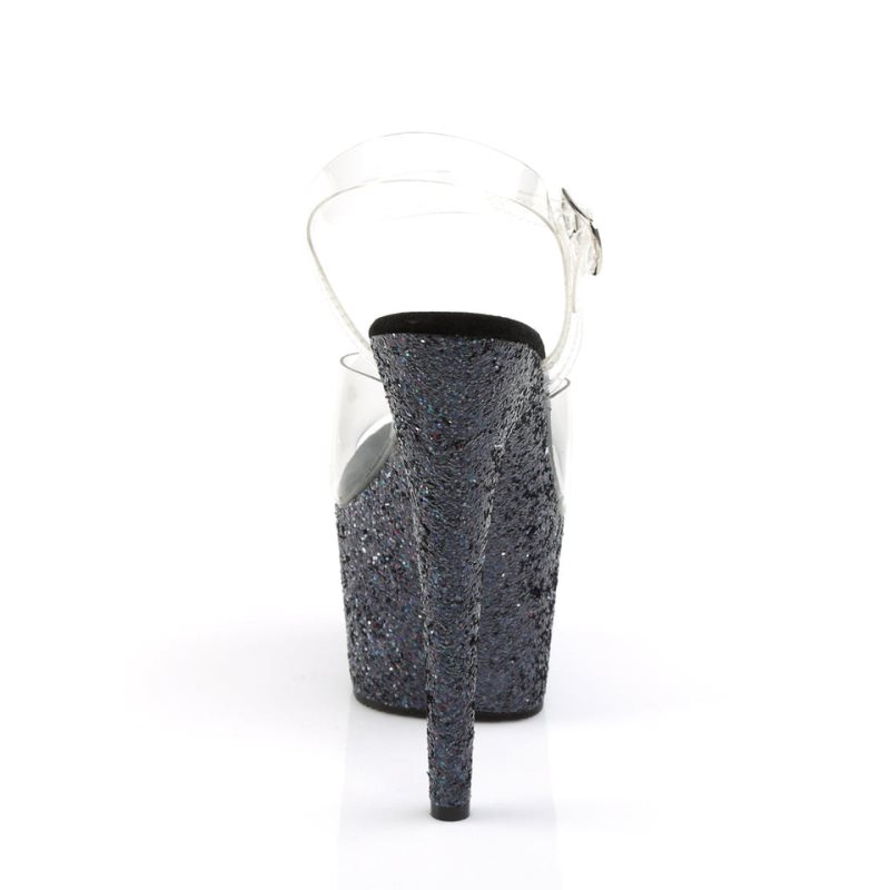 Pleaser Adore-708LG Women's Platform Heels Sandals Black / Clear | NZ SXOLEG