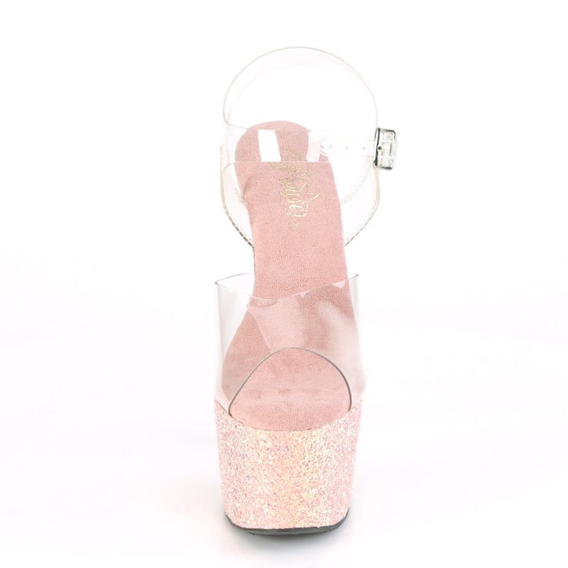Pleaser Adore-708LG Women's Platform Heels Sandals Pink / Clear | NZ XWIODS