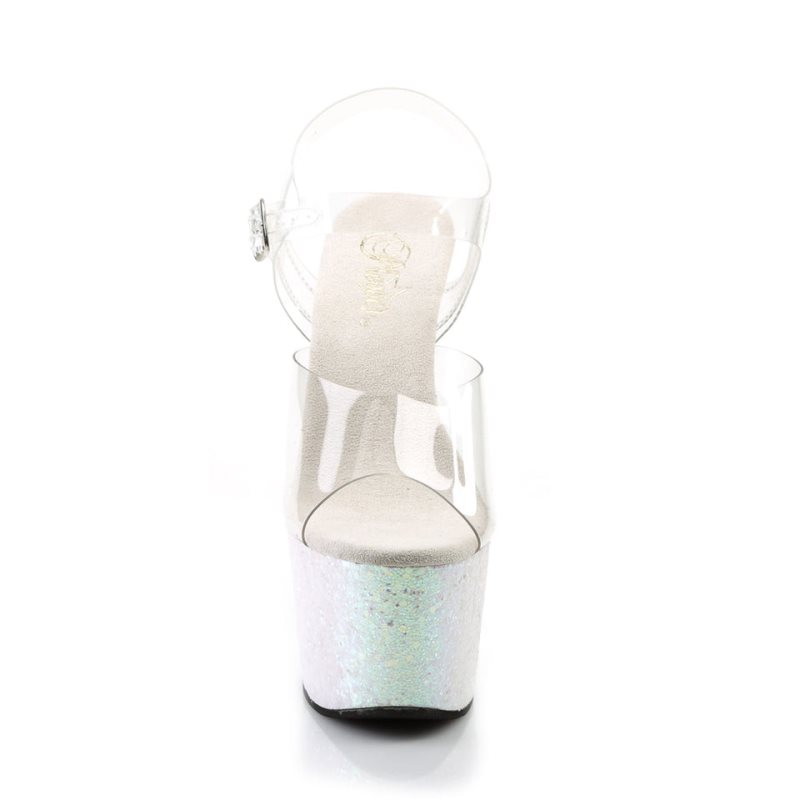 Pleaser Adore-708LG Women's Platform Heels Sandals White / Clear | NZ GHXSCK