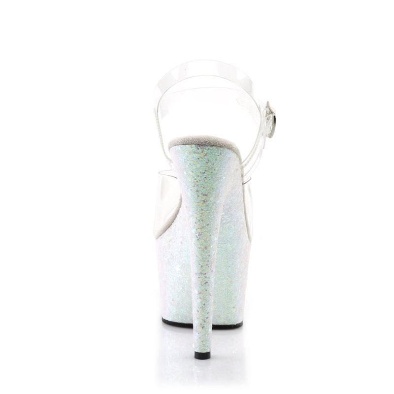 Pleaser Adore-708LG Women's Platform Heels Sandals White / Clear | NZ GHXSCK