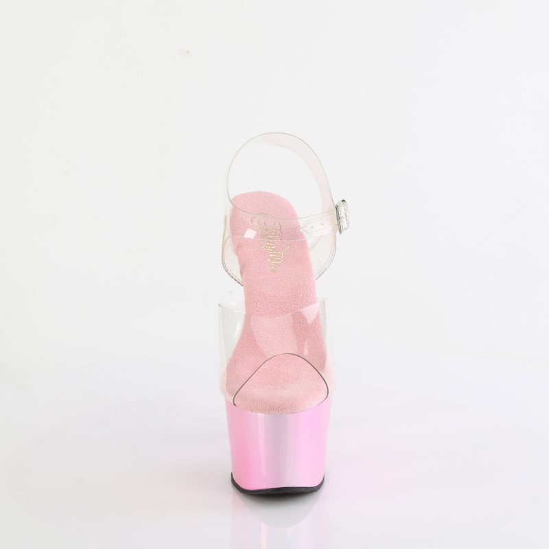 Pleaser Adore-708LQ Women's Platform Heels Sandals Pink / Clear | NZ WLDXTQ